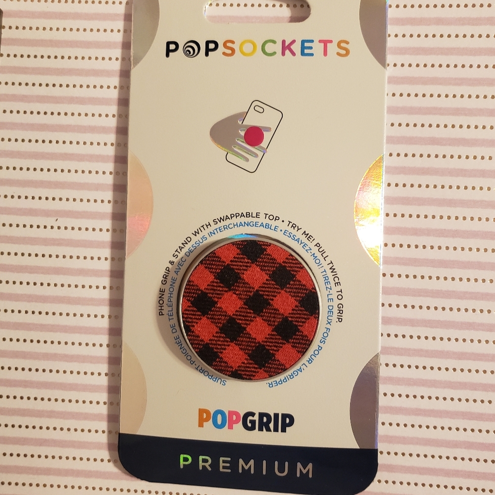 Popsocket Buffalo Check metal rimmed swappable NWT holiday print